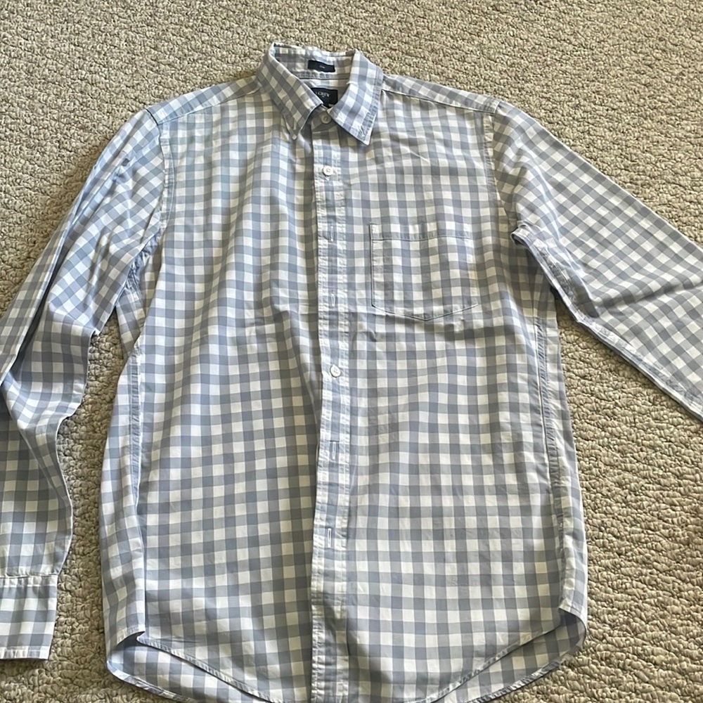 Men’s Slim J.Crew button down shirt in grayish-blue and white plaid size small